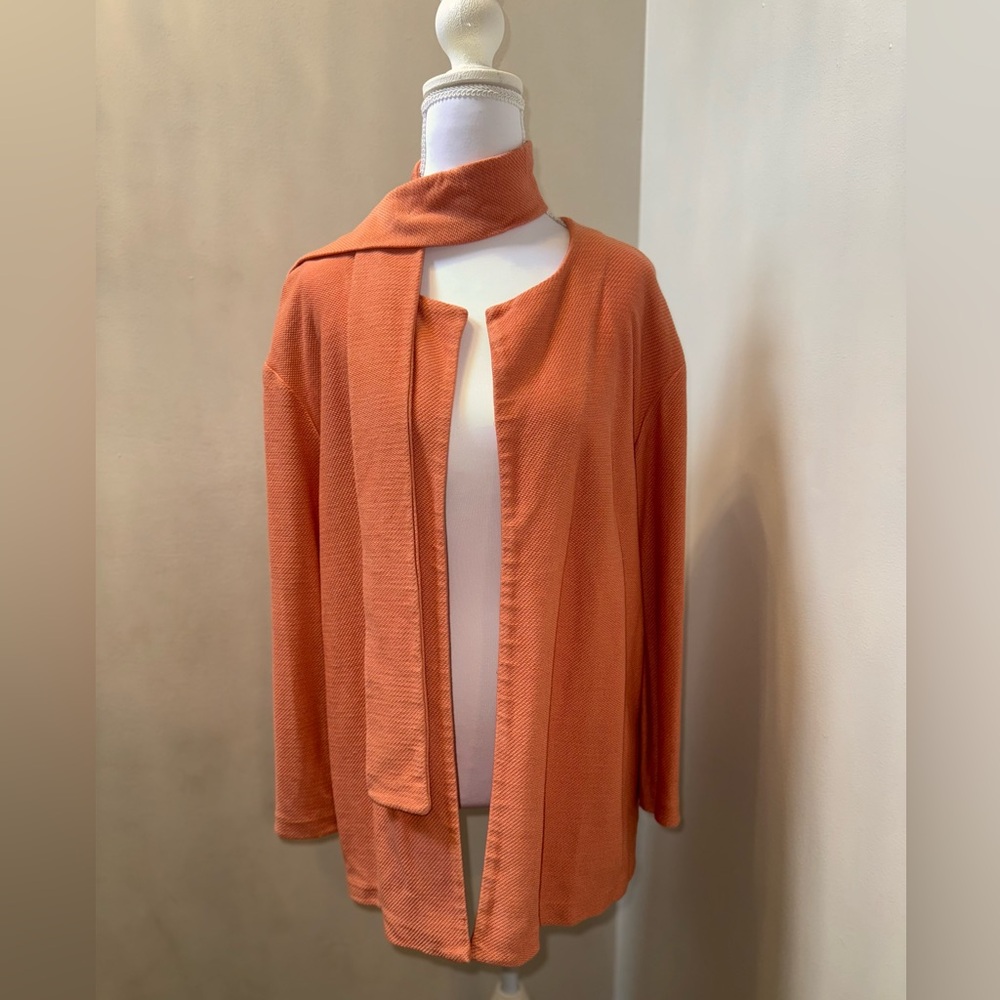St. John Knit Vintage Cardigan Jacket w/ Matching Scarf Peach Textured Size 8